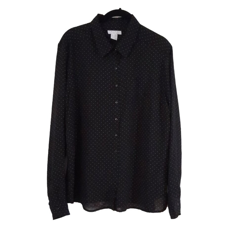 ALFRED SUNG PURE Black Polka Dot Semi Sheer Billowy Blouse Timeless Elegance